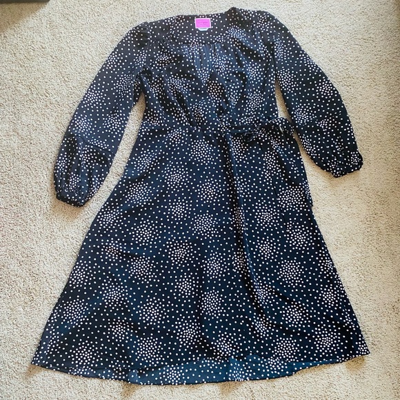 Kate Spade New York Black and Pink Festive Confetti Polka Dot Wrap Dress - Picture 5 of 9